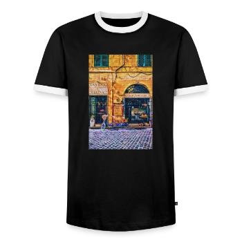 Vintage Roma Small Shops Painting Italy Lover Gift - Men's Ringer Shirt - black/white - Front - AI Model Female 172 light (172cm) & AI Model Male 178 light (178cm)