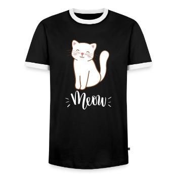 Chat souriant mignon Kawaii disant miaulement - T-shirt contrasté Homme - noir/blanc - Devant - AI Model Female 172 light (172cm) & AI Model Male 178 light (178cm)