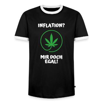 Inflation? I don't care - Men's Ringer Shirt - black/white - Front - AI Model Female 172 light (172cm) & AI Model Male 178 light (178cm)