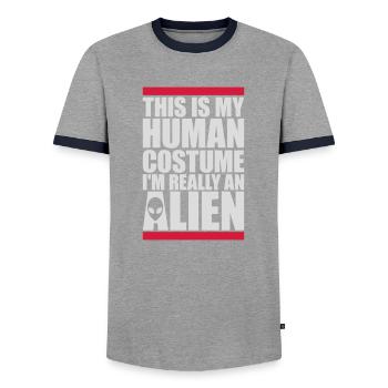 Citation extraterrestre de costume humain - T-shirt contrasté Homme - gris/marine  - Devant - AI Model Female 172 light (172cm) & AI Model Male 178 light (178cm)
