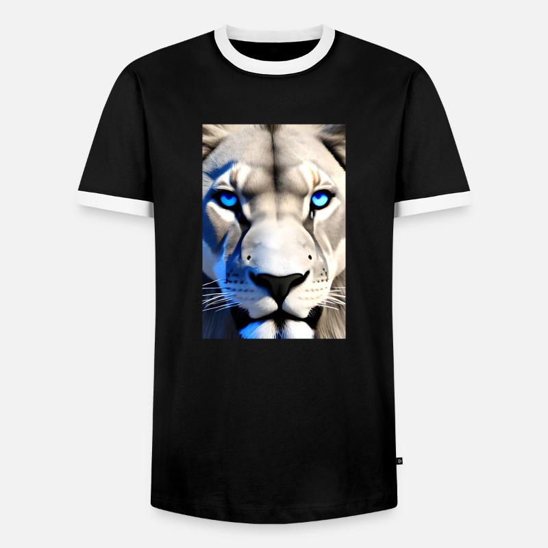 Leone bianco e nero con gli occhi azzurri - Maglietta Contrast da uomo - nero/bianco