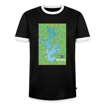 Lake Norman South Carolina retro map - Men's Ringer Shirt - black/white - Front - AI Model Female 172 light (172cm) & AI Model Male 178 light (178cm)