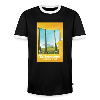 Reiseplakat für die Karte des Yellowstone-Nationalparks - Männer Kontrast-T-Shirt - Schwarz/Weiß - Vorne - AI Model Female 172 light (172cm) & AI Model Male 178 light (178cm)