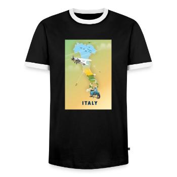 Italy Travel map - Men's Ringer Shirt - black/white - Front - AI Model Female 172 light (172cm) & AI Model Male 178 light (178cm)