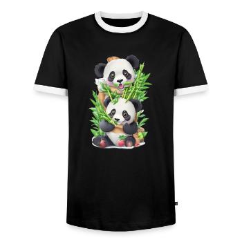 L’ours panda mange du bambou - T-shirt contrasté Homme - noir/blanc - Devant - AI Model Female 172 light (172cm) & AI Model Male 178 light (178cm)