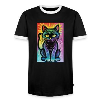 Chat mignon Pop Art Art moderne - T-shirt contrasté Homme - noir/blanc - Devant - AI Model Female 172 light (172cm) & AI Model Male 178 light (178cm)