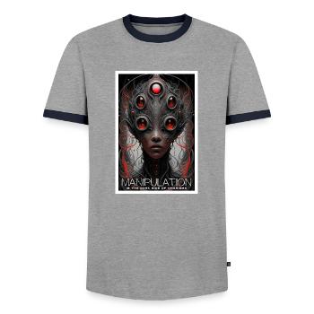 Manipulation Is The Dark Side Of Charism - Männer Kontrast-T-Shirt - Grau/Navy  - Vorne - AI Model Female 172 light (172cm) & AI Model Male 178 light (178cm)
