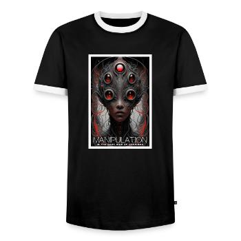 La manipulation est le côté obscur du charisme - T-shirt contrasté Homme - noir/blanc - Devant - AI Model Female 172 light (172cm) & AI Model Male 178 light (178cm)