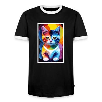 Chat mignon Pop Art Art moderne - T-shirt contrasté Homme - noir/blanc - Devant - AI Model Female 172 light (172cm) & AI Model Male 178 light (178cm)