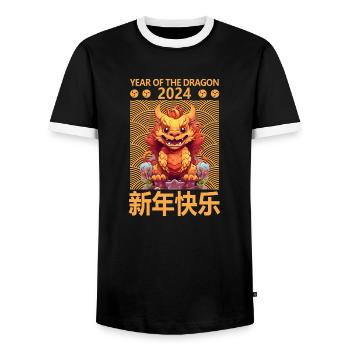 Year Of The Dragon Happy Chinese New Year 2024 - Männer Kontrast-T-Shirt - Schwarz/Weiß - Vorne - AI Model Female 172 light (172cm) & AI Model Male 178 light (178cm)