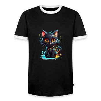 Black Kitty - Men's Ringer Shirt - black/white - Front - AI Model Female 172 light (172cm) & AI Model Male 178 light (178cm)