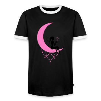 Fairy Elf Crescent Moon Fantasy - Men's Ringer Shirt - black/white - Front - AI Model Female 172 light (172cm) & AI Model Male 178 light (178cm)