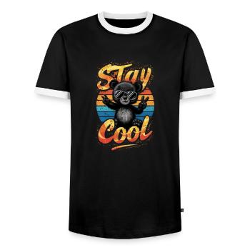 Stay Cool - Funny Bear - Bear - Men's Ringer Shirt - black/white - Front - AI Model Female 172 light (172cm) & AI Model Male 178 light (178cm)