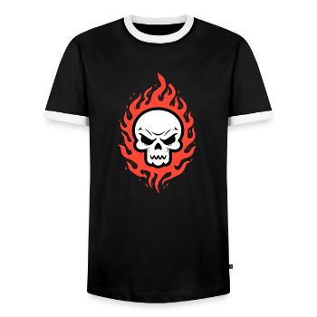 Crâne en flammes - T-shirt contrasté Homme - noir/blanc - Devant - AI Model Female 172 light (172cm) & AI Model Male 178 light (178cm)