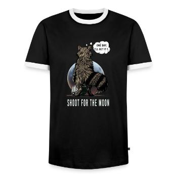 Dreamy raccoon, aim for the moon! - Men's Ringer Shirt - black/white - Front - AI Model Female 172 light (172cm) & AI Model Male 178 light (178cm)
