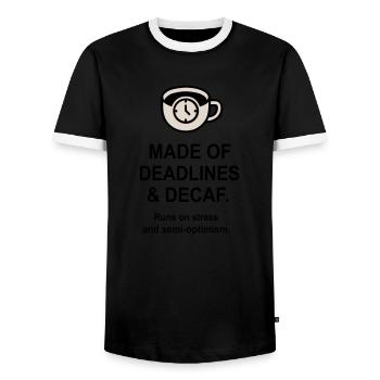 Fristen und Entkoffeinierung - Männer Kontrast-T-Shirt - Schwarz/Weiß - Vorne - AI Model Female 172 light (172cm) & AI Model Male 178 light (178cm)