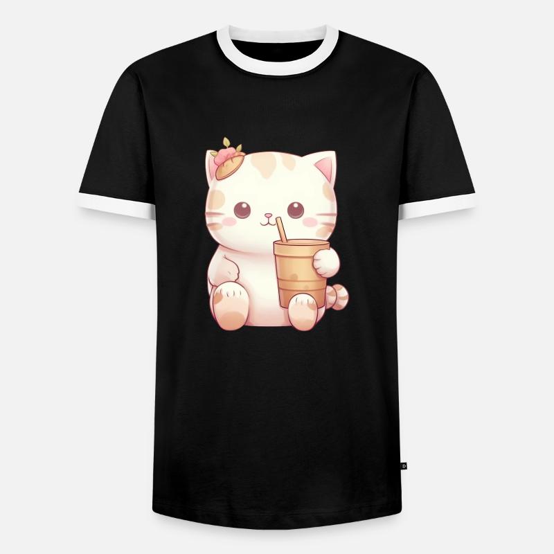 Cat in Bubble Tea Magic - Men's Ringer Shirt - black/white