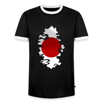 Japan Flagge Used Look Nihon Japanische Fahne - Männer Kontrast-T-Shirt - Schwarz/Weiß - Vorne - AI Model Female 172 light (172cm) & AI Model Male 178 light (178cm)