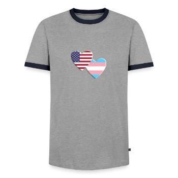 Drapeau transgenre américain LGBTQ Pride - T-shirt contrasté Homme - gris/marine  - Devant - AI Model Female 172 light (172cm) & AI Model Male 178 light (178cm)