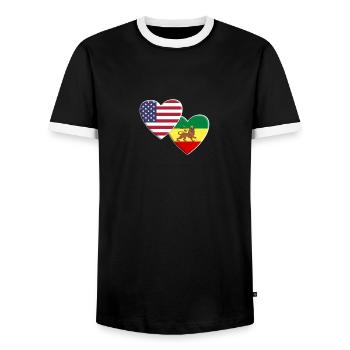 USA American Rastafarian Rastafari Flag - Men's Ringer Shirt - black/white - Front - AI Model Female 172 light (172cm) & AI Model Male 178 light (178cm)