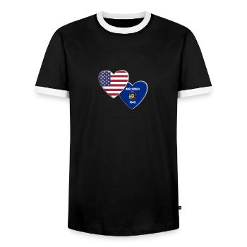 USA American State Of Wisconsin Flag Patriotic - Men's Ringer Shirt - black/white - Front - AI Model Female 172 light (172cm) & AI Model Male 178 light (178cm)