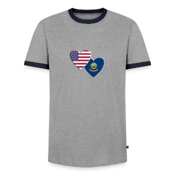 États-Unis État américain de l’Idaho Drapeau patriotique 4ème - T-shirt contrasté Homme - gris/marine  - Devant - AI Model Female 172 light (172cm) & AI Model Male 178 light (178cm)