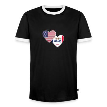 USA American State Of Iowa Flag Patriotic 4th Of - Men's Ringer Shirt - black/white - Front - AI Model Female 172 light (172cm) & AI Model Male 178 light (178cm)