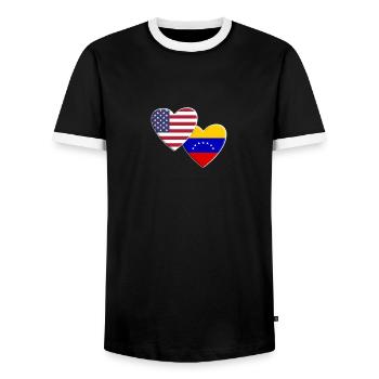 USA American Venezuela Venezuelan Flag Patriotic - Men's Ringer Shirt - black/white - Front - AI Model Female 172 light (172cm) & AI Model Male 178 light (178cm)
