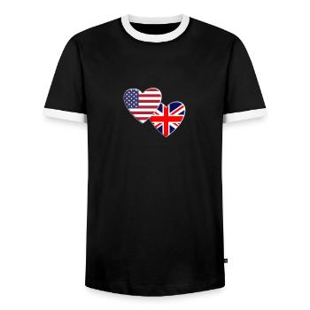 USA American United Kingdom Britain British Flag - Men's Ringer Shirt - black/white - Front - AI Model Female 172 light (172cm) & AI Model Male 178 light (178cm)