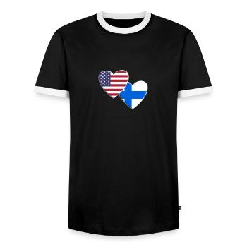 USA American Finland Finnish Flag Patriotic Pride - Men's Ringer Shirt - black/white - Front - AI Model Female 172 light (172cm) & AI Model Male 178 light (178cm)