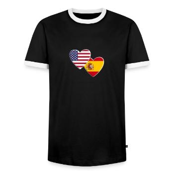 USA American Spain Spanish Espana Flag Patriotic - Men's Ringer Shirt - black/white - Front - AI Model Female 172 light (172cm) & AI Model Male 178 light (178cm)