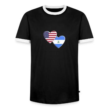 USA American Nicaragua Nicaraguan Flag Patriotic - Men's Ringer Shirt - black/white - Front - AI Model Female 172 light (172cm) & AI Model Male 178 light (178cm)