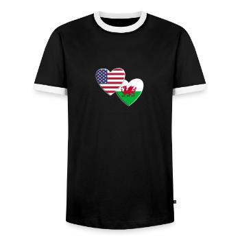 États-Unis Américain Pays de Galles Welsh Grande-Bretagne Drapeau - T-shirt contrasté Homme - noir/blanc - Devant - AI Model Female 172 light (172cm) & AI Model Male 178 light (178cm)