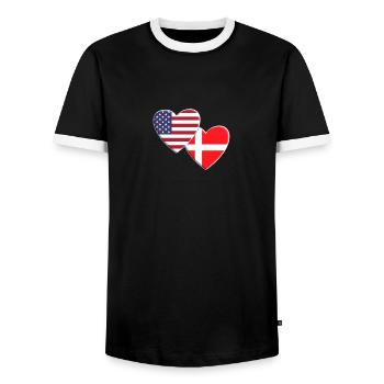 USA American Denmark Danish Flag Patriotic Pride - Men's Ringer Shirt - black/white - Front - AI Model Female 172 light (172cm) & AI Model Male 178 light (178cm)