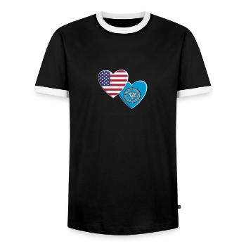 USA American Blackfoot Indian Native American - Men's Ringer Shirt - black/white - Front - AI Model Female 172 light (172cm) & AI Model Male 178 light (178cm)