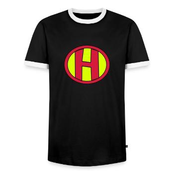 Super, Superheld, Superheldin, Hero, H - Männer Kontrast-T-Shirt - Schwarz/Weiß - Vorne - AI Model Female 172 light (172cm) & AI Model Male 178 light (178cm)
