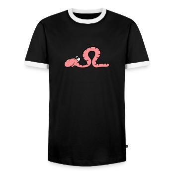 funny comic book worm - Men's Ringer Shirt - black/white - Front - AI Model Female 172 light (172cm) & AI Model Male 178 light (178cm)