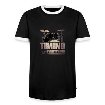 Timing is everything - Männer Kontrast-T-Shirt - Schwarz/Weiß - Vorne - AI Model Female 172 light (172cm) & AI Model Male 178 light (178cm)