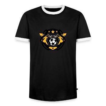 soccer soccer ball sports cougar logo - Men's Ringer Shirt - black/white - Front - AI Model Female 172 light (172cm) & AI Model Male 178 light (178cm)