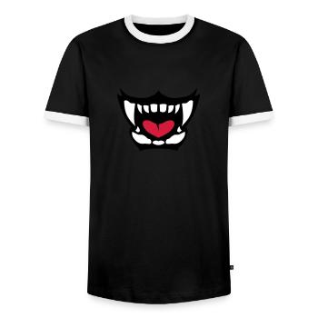 mouth Ferone language opened tooth 902 - Men's Ringer Shirt - black/white - Front - AI Model Female 172 light (172cm) & AI Model Male 178 light (178cm)