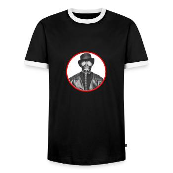 Der Mann mit der Gasmaske - Männer Kontrast-T-Shirt - Schwarz/Weiß - Vorne - AI Model Female 172 light (172cm) & AI Model Male 178 light (178cm)
