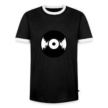 disque,vinyle, cassette, musique, DJ, disco - T-shirt contrasté Homme - noir/blanc - Devant - AI Model Female 172 light (172cm) & AI Model Male 178 light (178cm)