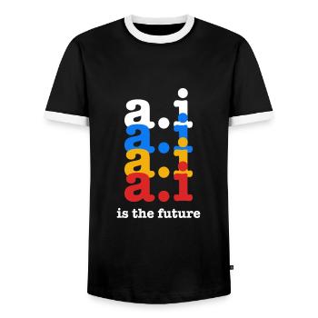 AI is the future - Men's Ringer Shirt - black/white - Front - AI Model Female 172 light (172cm) & AI Model Male 178 light (178cm)