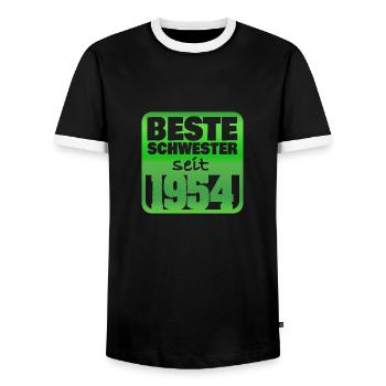 Sister 1954 - Men's Ringer Shirt - black/white - Front - AI Model Female 172 light (172cm) & AI Model Male 178 light (178cm)