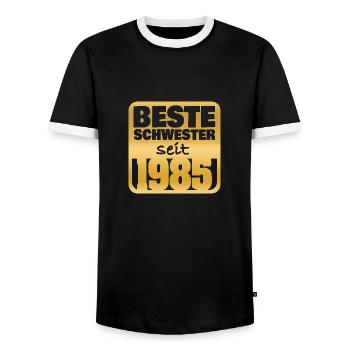 Sister 1985 - Men's Ringer Shirt - black/white - Front - AI Model Female 172 light (172cm) & AI Model Male 178 light (178cm)