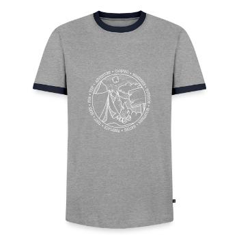 Line Art Simple Camping WHITE - Männer Kontrast-T-Shirt - Grau/Navy  - Vorne - AI Model Female 172 light (172cm) & AI Model Male 178 light (178cm)