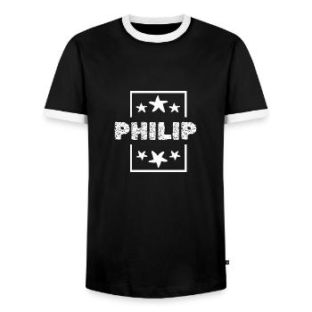 Gift for Philip - Men's Ringer Shirt - black/white - Front - AI Model Female 172 light (172cm) & AI Model Male 178 light (178cm)