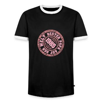 Vater 1985 - Männer Kontrast-T-Shirt - Schwarz/Weiß - Vorne - AI Model Female 172 light (172cm) & AI Model Male 178 light (178cm)