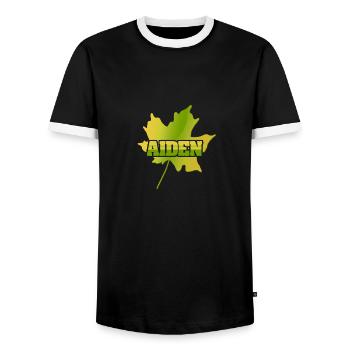 Autumn for Aiden Aiden Maple Leaf - Men's Ringer Shirt - black/white - Front - AI Model Female 172 light (172cm) & AI Model Male 178 light (178cm)