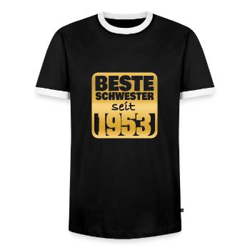 Geburt 1953 - Männer Kontrast-T-Shirt - Schwarz/Weiß - Vorne - AI Model Female 172 light (172cm) & AI Model Male 178 light (178cm)